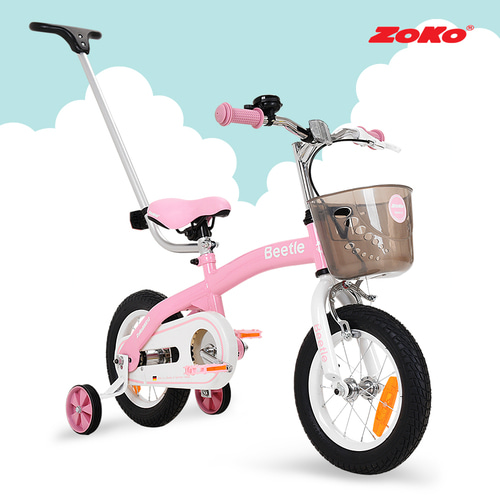 ZOKO 조코 24년형 비틀 12인치 유아동 체인네발자전거-핑크&amp;화이트(코스터풋브레이크 장착)+보호자밀대