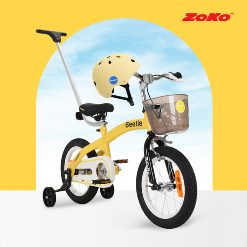 (세트)ZOKO 조코 24년형 비틀 14인치 유아동 체인네발자전거(엘로우)+ 유아동 어반 헬멧(크림)