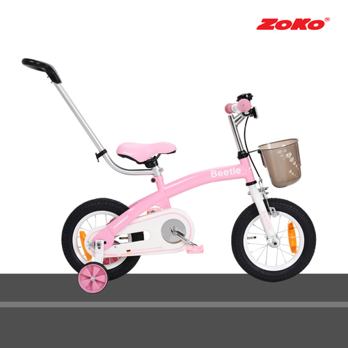 ZOKO 조코 24년형 비틀 12인치 유아동 체인네발자전거-핑크&amp;화이트(코스터풋브레이크 장착)+보호자밀대
