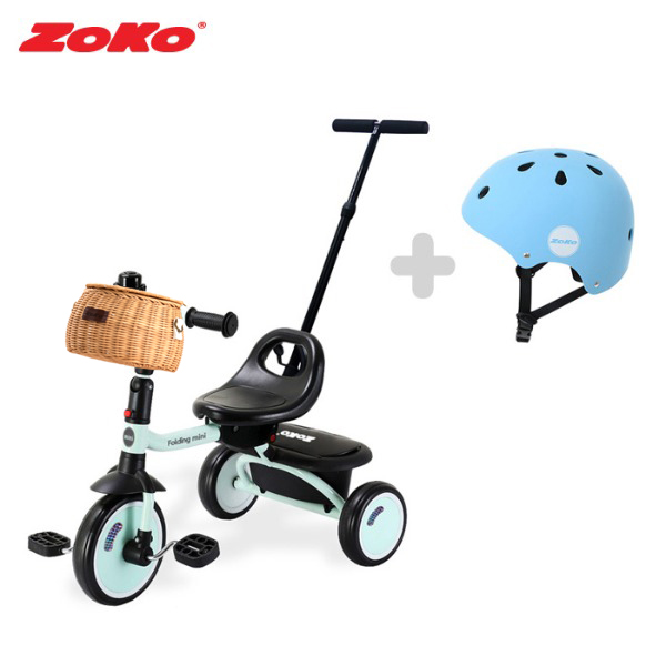 ZOKO 조코 폴딩 미니 세발자전거 라탄바구니 세트 (보호자밀대+어반형헬멧+라탄바구니)