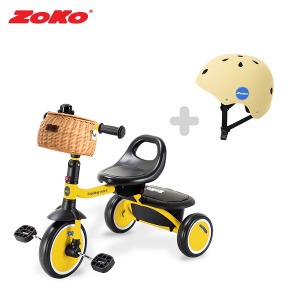 [세트C]ZOKO 조코 폴딩 미니 세발자전거(옐로우)+유아동 어반헬멧(크림)+라탄바구니